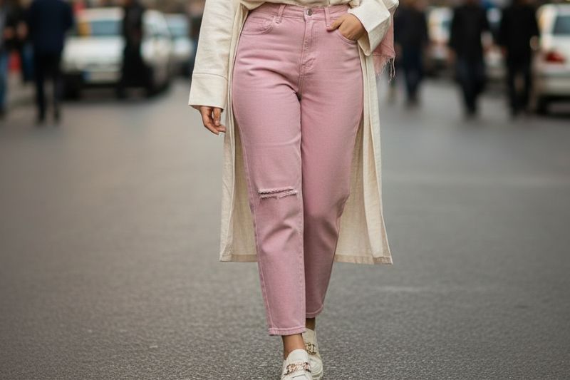 خرید شلوار جین رنگی زنانه مدل مام استایل مناسب برای تیپ‌های بهاره و تابستانه زیباپوشان