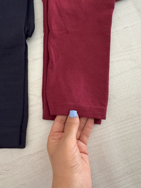 ساپورت نخی زنانه زرشکی جذب با پاچه کشی، نمای نزدیک روی زمین