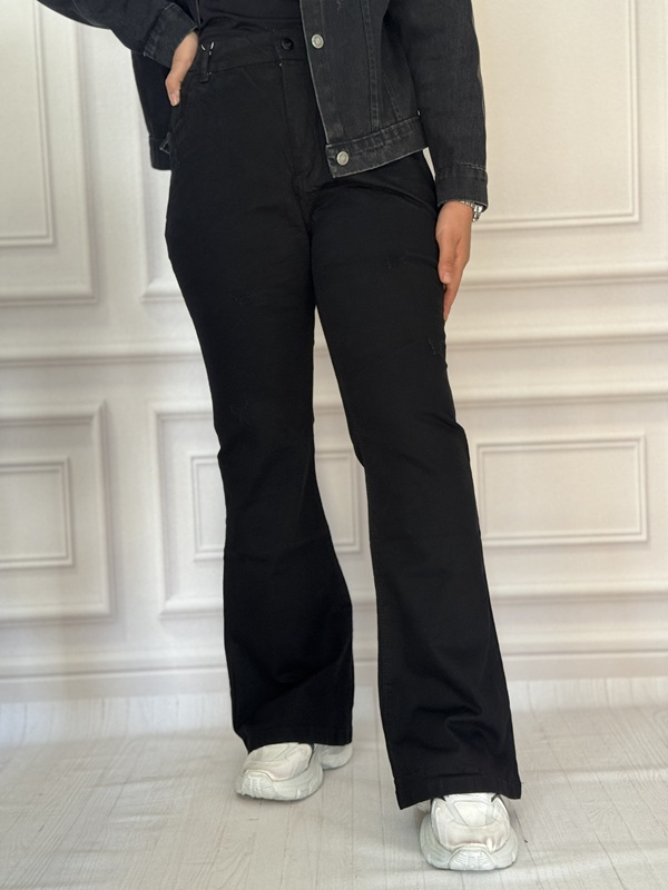 شلوار جین دمپا گشاد زنانه مشکی با تنخور کامل