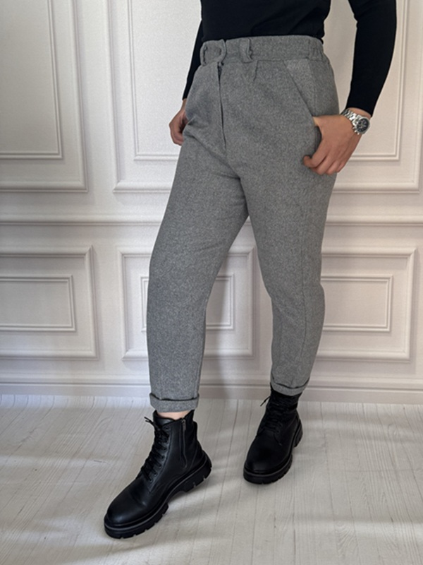 شلوار مام فوتر زیپی زنانه طوسی روشن با تنخور کامل