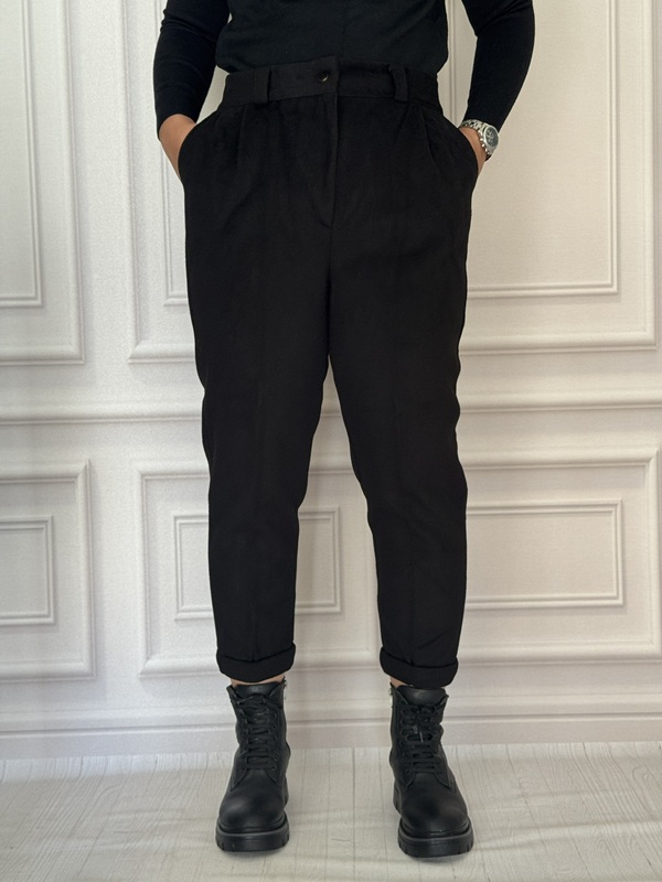 شلوار مام فوتر زیپی زنانه مشکی با تنخور کامل