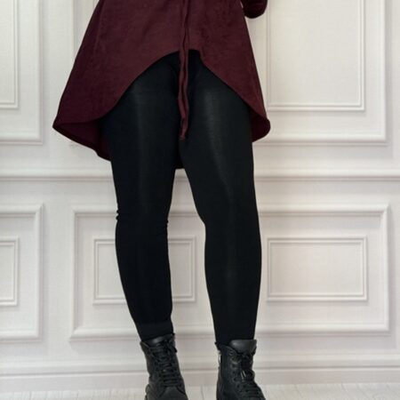 تنخور لگ تو پشمی ساده مشکی، مدل جذب و تمام کش، کمر گن‌دار، گرم و ضخیم برای استایل روزمره