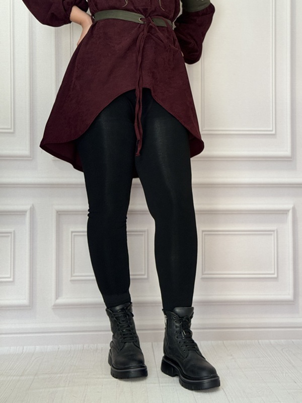 تنخور لگ تو پشمی ساده مشکی، مدل جذب و تمام کش، کمر گن‌دار، گرم و ضخیم برای استایل روزمره