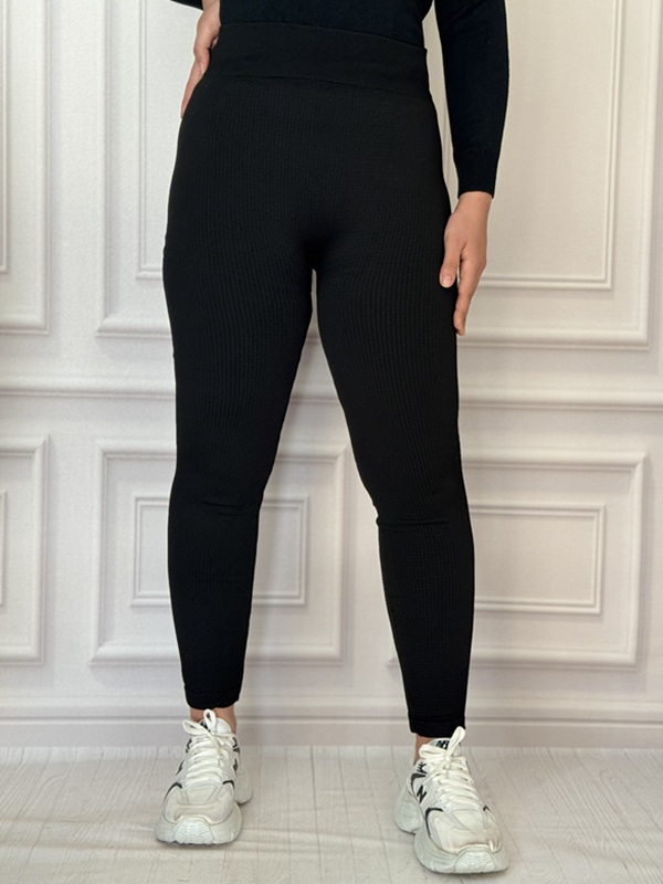 تنخور لگ کبریتی تو پشمی مشکی، مدل جذب با بافت برجسته، کمر گن دار، گرم و ضخیم، فری سایز ۳۸ تا ۵۲