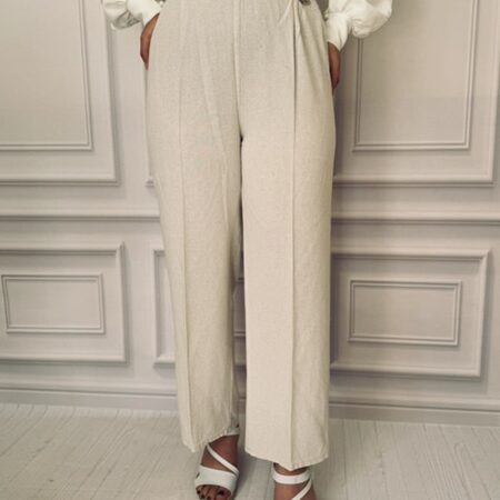 شلوار نیم‌بگ لینن سنگشور زنانه – نمای کامل جلو روی تن مانکن