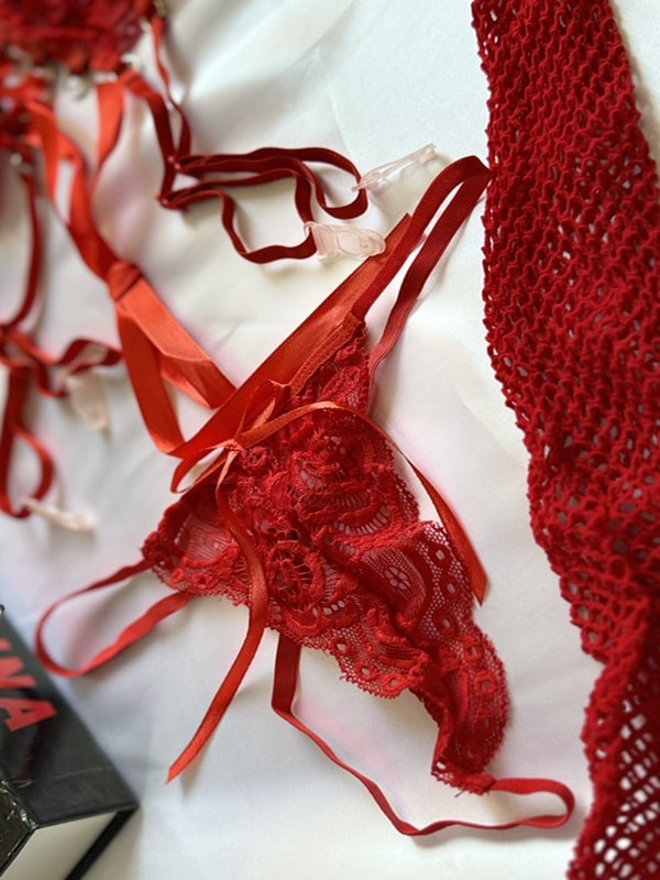 شورت توری و لامبادای قرمز ست لباس خواب چهار تکه Krishna کد ۱۸۵۵