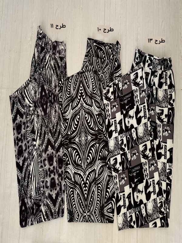 شلوار پارچهای بگ طرحدار گرافیکی نمای کامل روی زمین