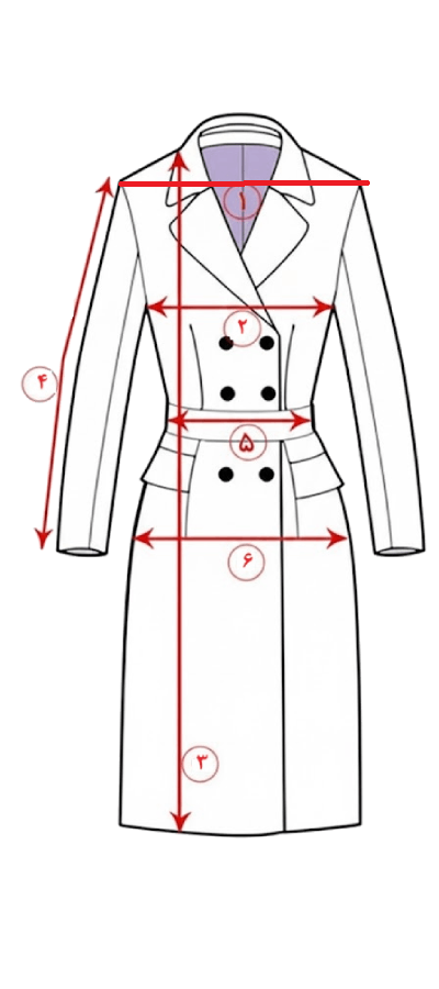 اندازه گیری مانتو مخمل کبریتی زنانه